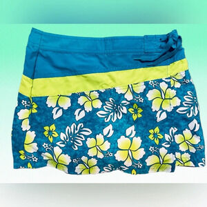 Electric Beach Neon Hawaiian Flower Coconut Girl’s Surf  Skort Size 14 Fits Me